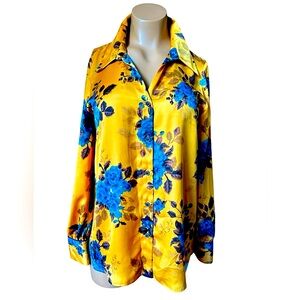 Zara Floral Gold and Blue Blouse